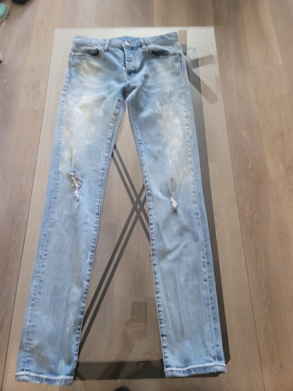 MNML Men's Distressed Designer Denim Jeans Button Fly Size 30x34  100% Cotton